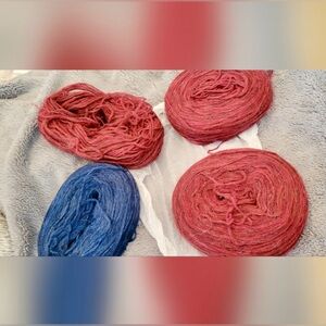 Handcrafted Red and Blue Unspun Yarn Set